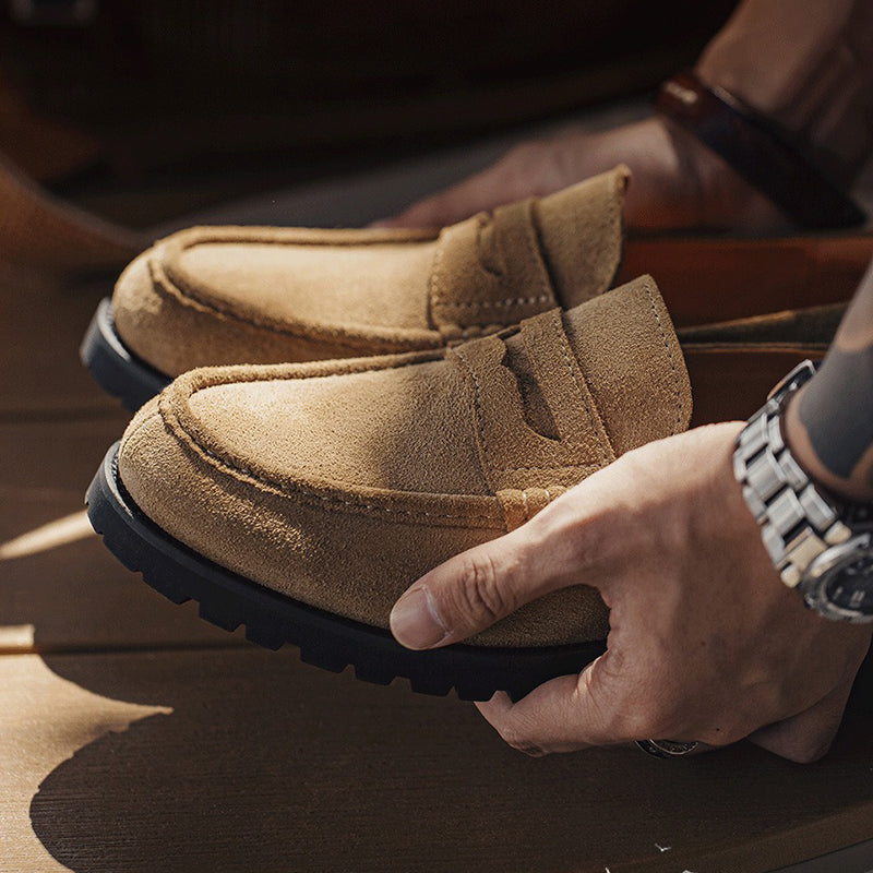 Retro Leather Lacing Anti-slip Soft-soled Suede Loafer