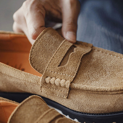 Retro Leather Lacing Anti-slip Soft-soled Suede Loafer