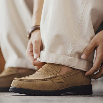 Retro Leather Lacing Anti-slip Soft-soled Suede Loafer