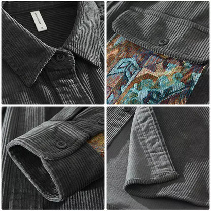 Camisa Masculina Manga Longa Veludo - Patchwork