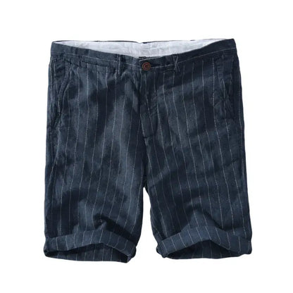 Shorts Linho Masculino Listrado - Fecho Botão