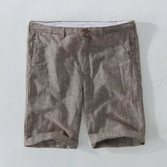 Shorts Linho Masculino Listrado - Fecho Botão