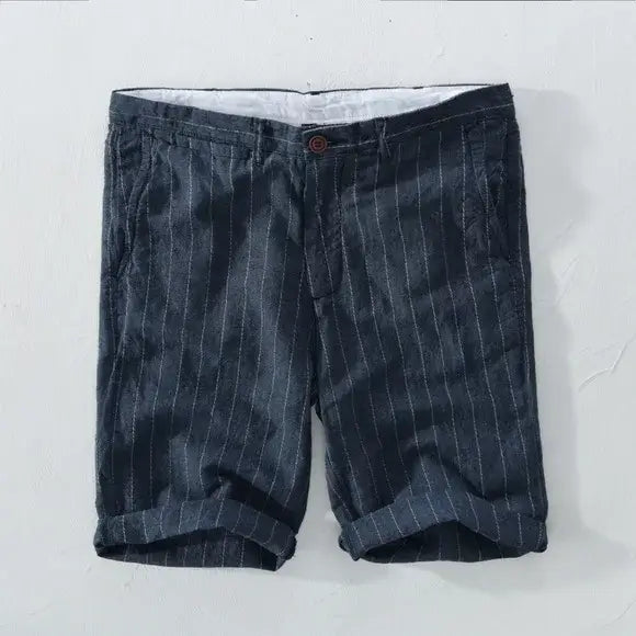 Shorts Linho Masculino Listrado - Fecho Botão