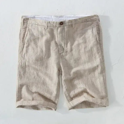 Shorts Linho Masculino Listrado - Fecho Botão